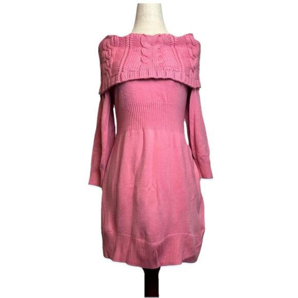 NY&CO Y2K Women’s Cowl Neck Baby Pink Sweater Dress Coquette Kawaii M